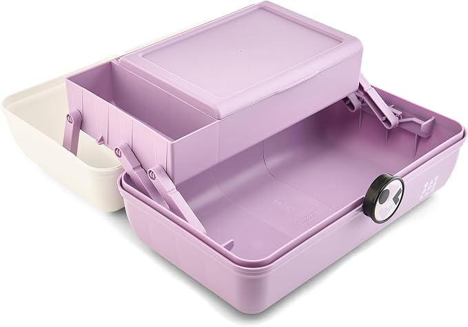 Caboodles School Spirit On-The-Go Girl Makeup Box, White Over Lavender, Hard Plastic Makeup Organizer Box, Built-In Mirror, Secure Latch for Safe Travel, Spacious Storage for Large Items