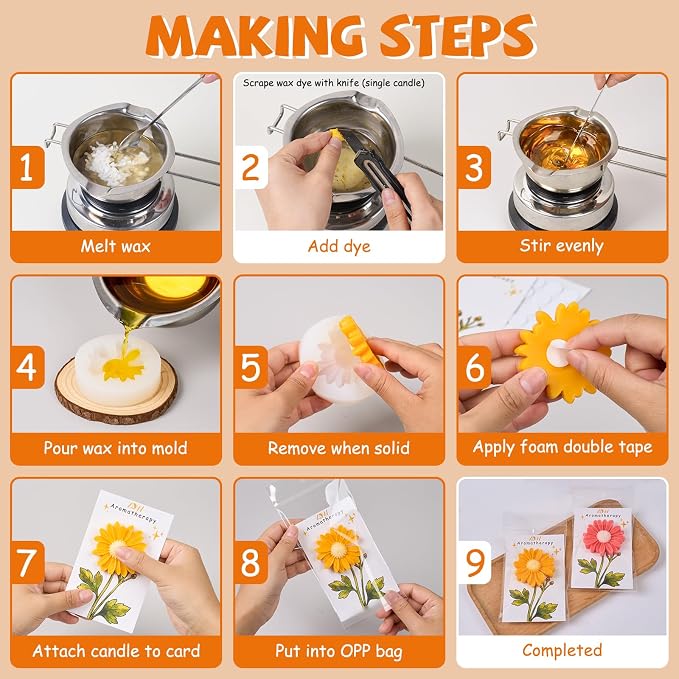 Daisy Candle Bridesmaid Gift Set DIY Soy Wax Mold Kit 79pcs All-in-One
