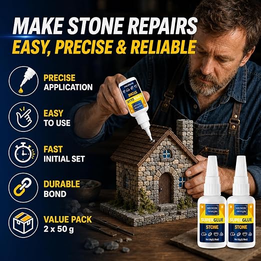 Meuvcol Stone Glue 100g - Marble Glue Heavy Duty for Granite, Artificial Stones & Tile | Clear Waterproof Stone Adhesive for Marble Repair & Craft Projects | Fast Drying, Strong, 6 Precision Nozzle