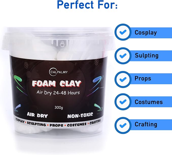 Moldable Cosplay Foam Clay (White) – High Density and Hiqh Quality for Intricate Designs | Air Dries to Perfection for Cutting with a Knife or Rotary Tool, Sanding or Shaping (Pack of 3)