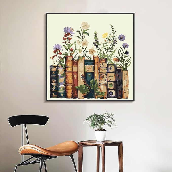 Yezavesu Book Framed Paint by Numbers Kit for Adults 10x 10 inch, Flowers | For Adults Beginner & Kids Ages 8-12, Without Easel, DIY Acrylic Painting by Numbers, Stress Relief Gift, Home Wall Decor