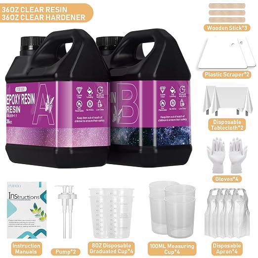 Puduo Epoxy Resin Kit 72OZ, Newly Formulated Crystal Clear Epoxy Resin | Strong, Bubble-Free, Anti-Yellowing Art Resin that，Suitable for Casting, DIY, Molds, Jewelry, Easy to Mix 1:1 Ratio