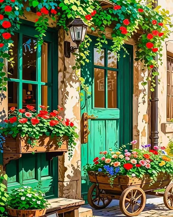 Landscape Paint by Numbers Kit for Adults Beginner,Flowers House,16x20"