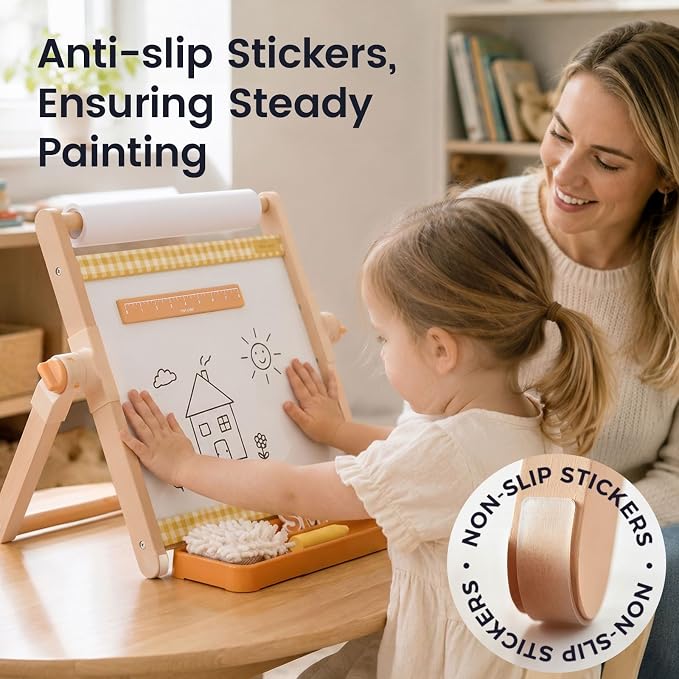 Tiny Land Tabletop Kids Art Easel, 5-Level Magnetic Drawing Board