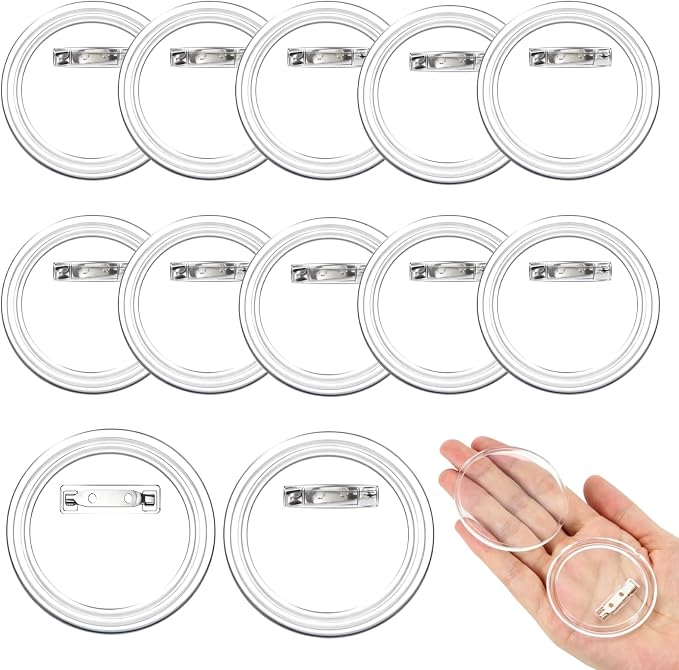 Clear Button Pins Plastic for Crafts - 20 Pack Circle Acrylic Round Button DIY Design, Blank Pins Bulk, Photo Making Kit for Badge Maker DIY Crafts Supplies (3 Inch)
