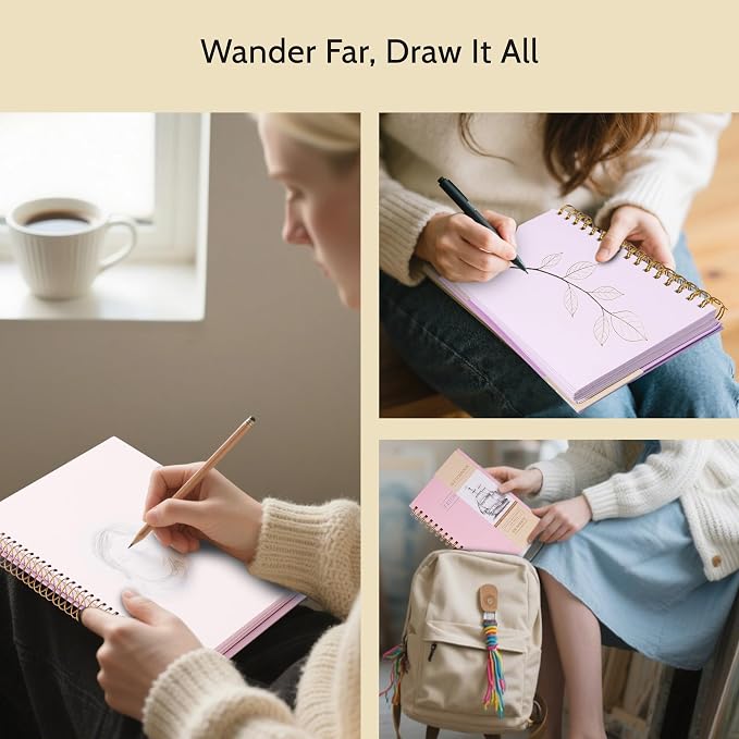 Yoment 5.5" x 8.5" Sketch Book Small Sketchbook for Drawing 100 Sheets Hardcover Spiral Sketch Pad for Kids(68lb/100gsm) Art Sketchbook Drawing Blank Paper Book for Beginner Artist with Pencil Pink | Pink,68 lb/100gsm Hardcover Sketch Pad for Kids,Art ...