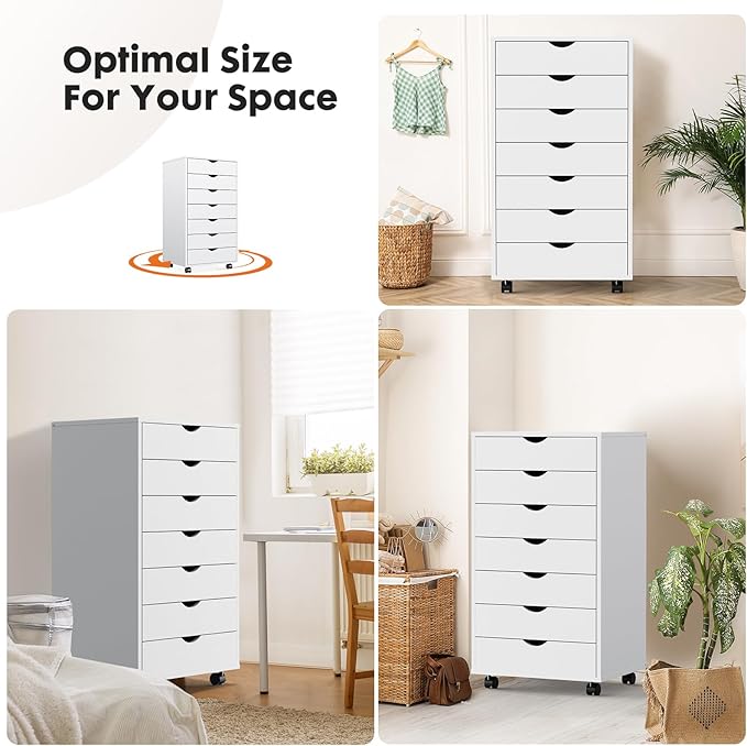 OLIXIS 7 Drawer File Cabinet on Wheels, Printer Stand