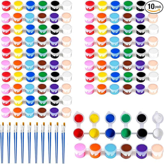 10 Pack Mini Acrylic Paint Set, 12 Colors Washable Paint Strips for Kids & Adults - Includes 20 Brushes (10 Flat + 10 Pointed), kids Paint Kits for Easter Eggs, Birthday, Classroom Party, Art Gifts