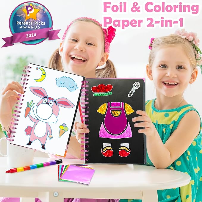FUNNYB&G Foil Art Craft Kit for Kids, Sparkly Birthday Gift Toy for Girls | No Mess, Kids Ages 4-10 Create Sparkling Artwork, A Creative Gift for Birthdays, Holidays, Travel Activities,Screen-Free Fun