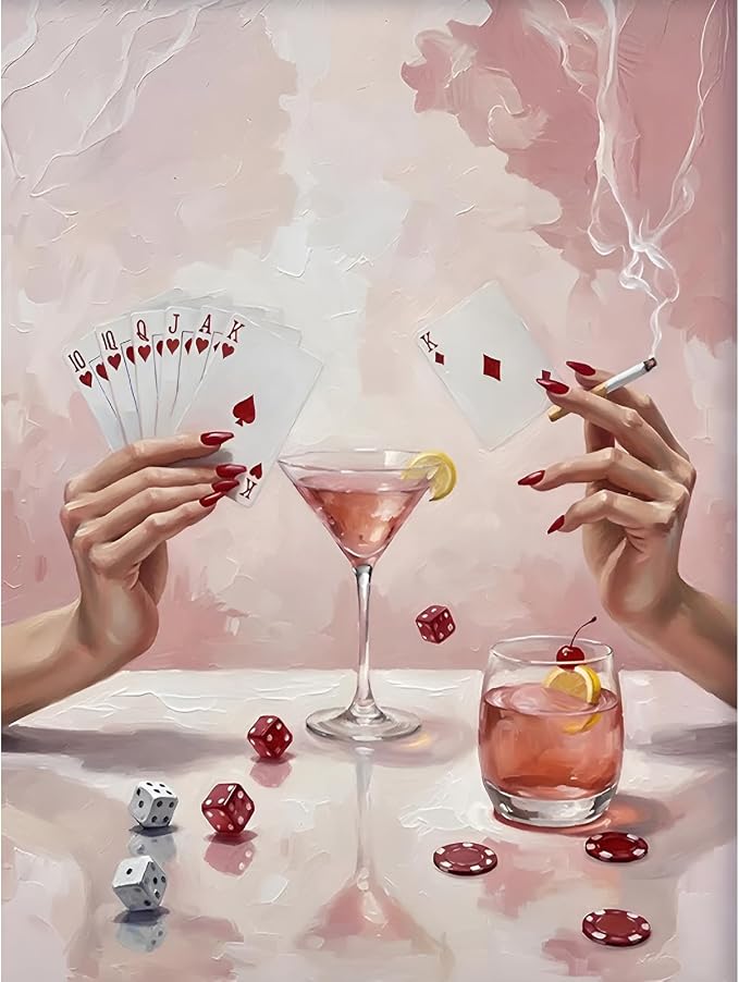 Pink Poker Diamond Art Kits for Adults Diamond Painting Kit for Beginner | 5D DIY Funny Cute Vintage Diamond Dots Full Drill Crafts for Gem Art Dot Art for Adults Home Wall Decor for Teens 12x16 in