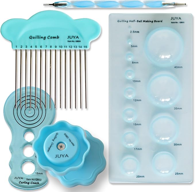 JUYA Paper Quilling Kit 960 Strips with 12 Tools, Glue, Blue Set, 3mm