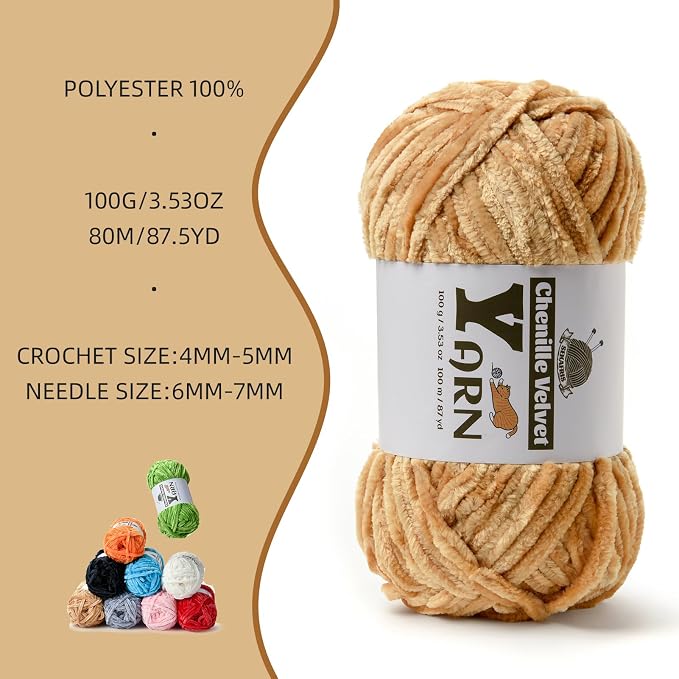 Chenille Crochet Khaki Yarn 2 Pack