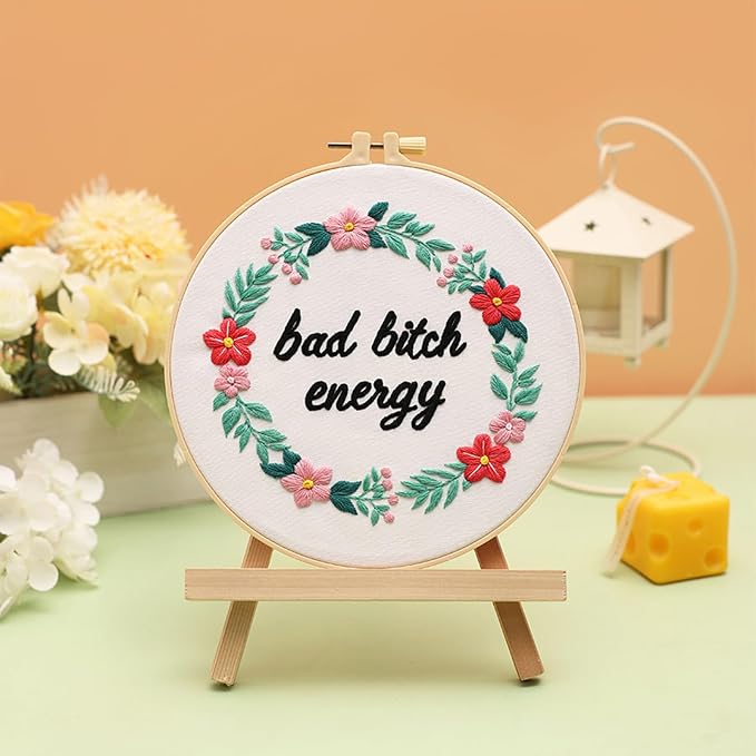 Louise Maelys Funny Quote Embroidery Kit for Beginners Floral Wreath DIY | Designed for Fun, Cross Stitch Kits Feature Floral Patterns. Needlepoint Kit for Beginners and Adults to Make Handmade Crafts