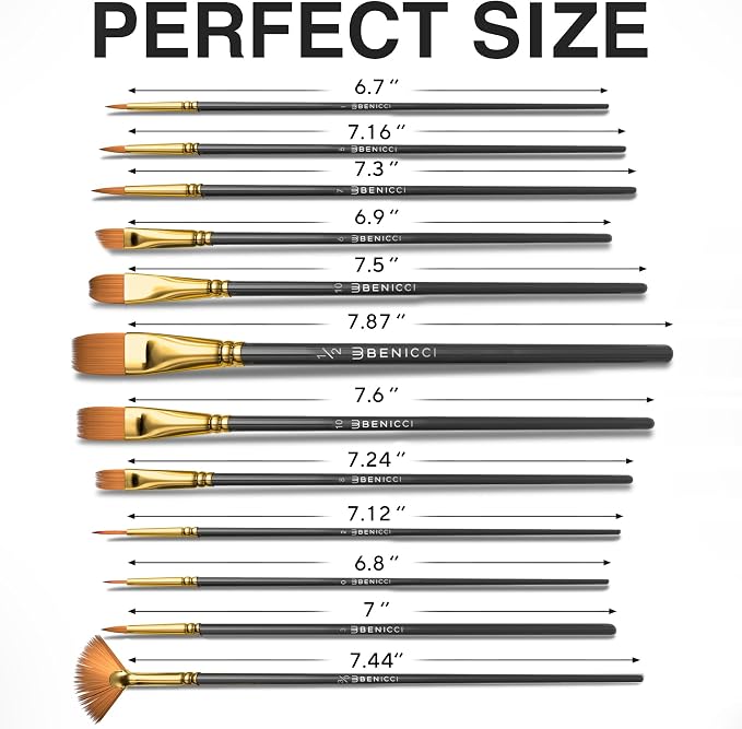 Professional Artist Paint Brush Set of 12 - Painting Brushes Kit for Kids, Adults Fabulous for Canvas, Watercolor & Fabric - for Beginners and Professionals - Great for Water, Oil or Acrylic Painting