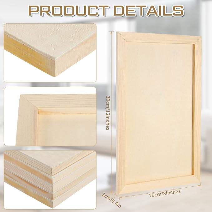 Youyole 10 Pack Unfinished Wood Canvas Panels Kit, 12 x 8 x 0.4 Inch