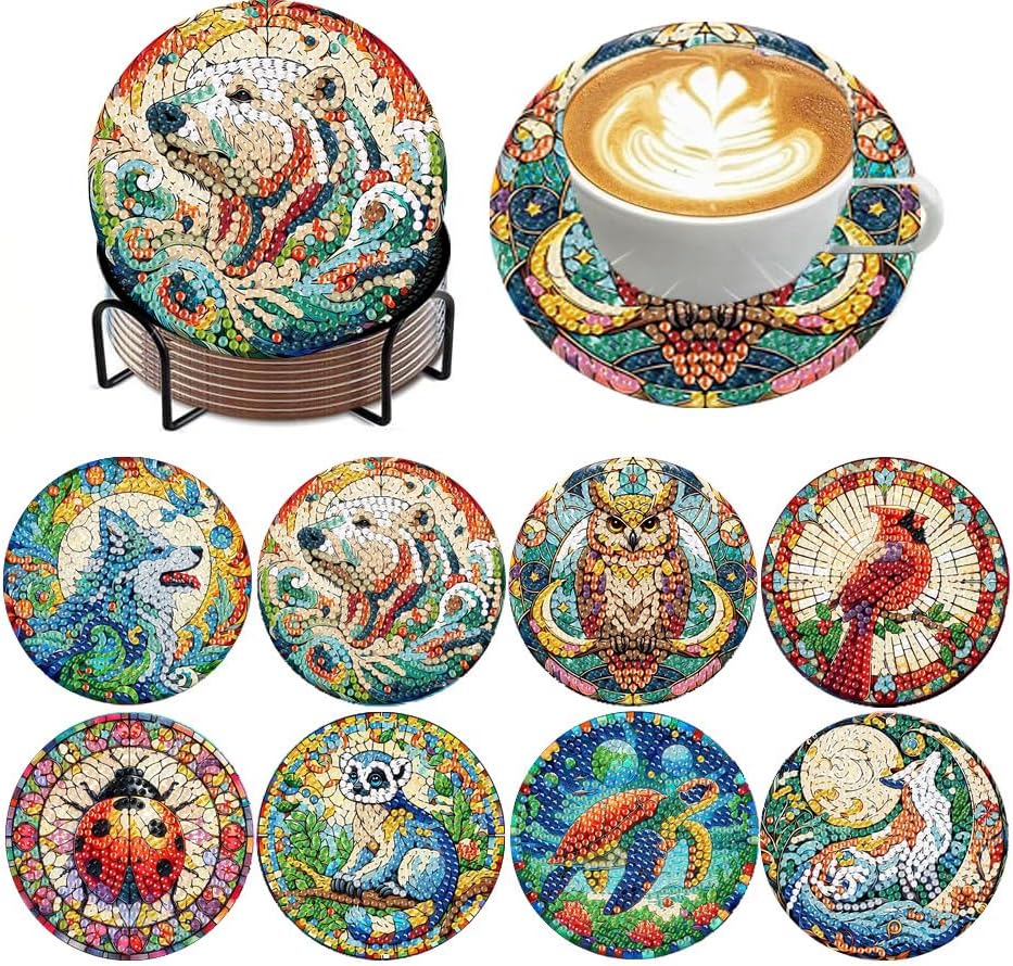 ijbnhd 8 PCS Animals Diamond Art Coasters Kit