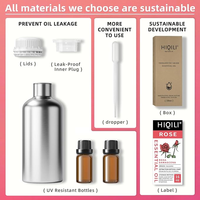 HIQILI Rose Essential Oil Large Capacity for Skin Care & Candle Making