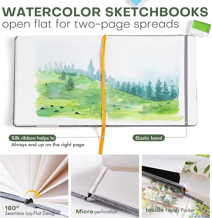 Fuumuui Watercolor Sketchbook 7.6"x7.6" Watercolor Journal with 30 Sheets Cold Pressed | 140 lb/300gsm Cotton Paper Acid-Free for Painting, Drawing, Art Journaling, Sketchbook As Travel Notebook