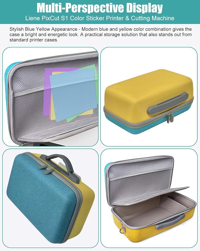 Hard Carrying Case for Liene PixCut S1 Color Photo Sticker Printer & Cutting Machine All-in-One Sticker Maker for DIY Crafts, PixCut S1 Storage Bag with Adjustable Divider