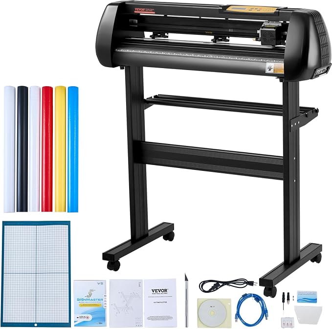 VEVOR Vinyl Cutter Machine Upgraded 28" Paper Feed Cutting Plotter Bundle | Compatible with Windows System, Adjustable Force & Speed Vinyl Printer with Powerful Stepper Motors, Signmaster Software