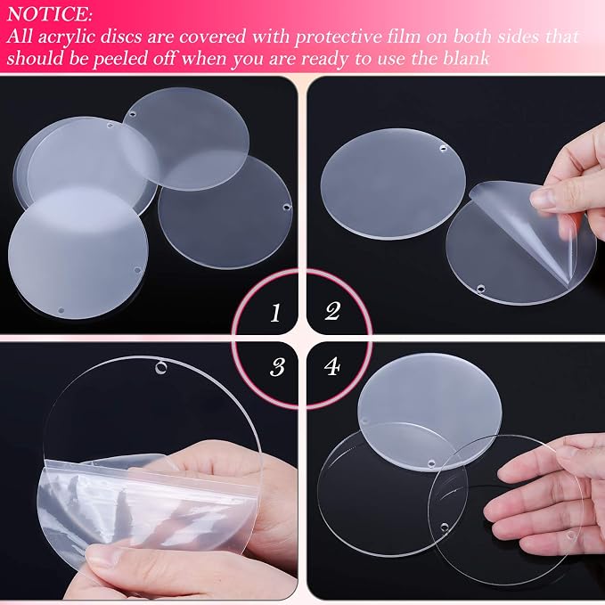 Audab 30Pcs Acrylic Ornament Blanks Bulk, Round Acrylic Blanks for Vinyl Clear Discs Keychain with Hole for Engraving DIY Projects, Art Crafts(3.5 Inch, 30 Pcs)