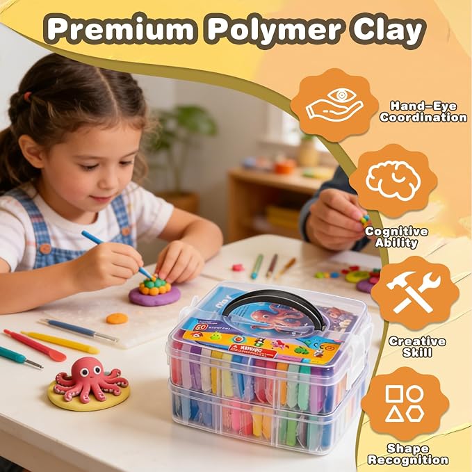 Ixiaoyoo 51 Colors Polymer Clay, Oven Bake DIY Modeling Clay for Kids | Easy to Shape, Non-Sticky, Model Clay Toys with Sculpting Tools, Art Supply for School Project, Home Decor, Gift for Artists