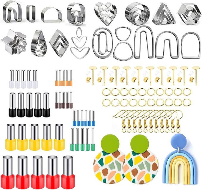 126pcs Polymer Clay Earring Cutters Set with Earring Posts, Earring Hooks.