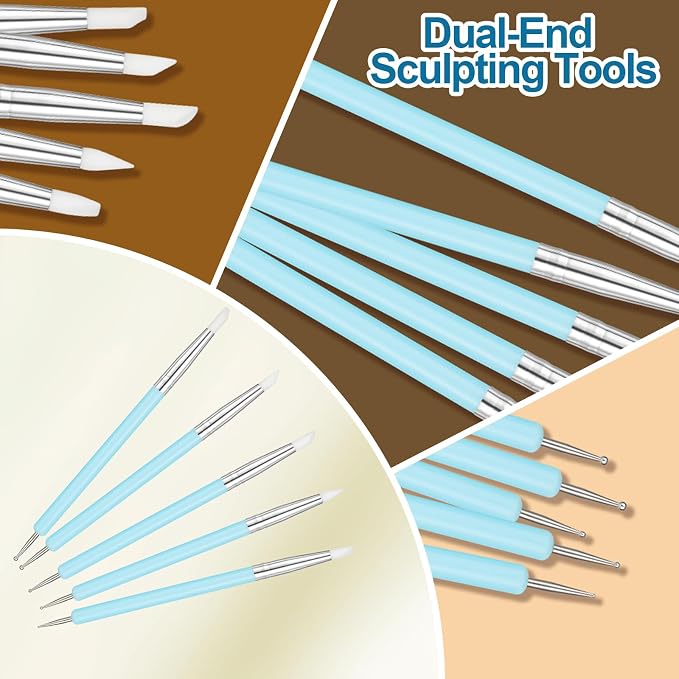 Amrules 10 Pcs Clay Sculpting Tools Kit with Silicone Tips | Multiple Shaped Silicone Tips, Soft & Lightweight, Easy to Clean, Comfortable Handles,for Pottery, Fondant, Nail Art & Crafts