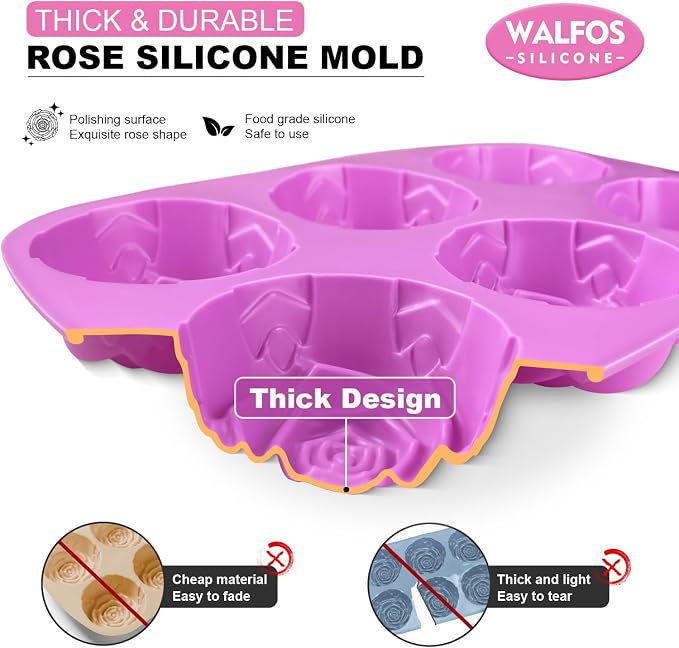 Walfos Rose Ice Cube Mold 2.8 Inch,Soap Mold, Make 12 Cute Flower Shape Ice. BPA Free and Dishwasher Safe.Release Easily.Perfect for Soap Cocktails Juice Whiskey Jelly Chocolate etc.(Set of 2 Pink)