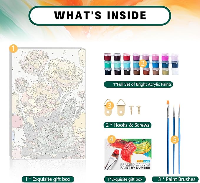 Framed Paint by Numbers Kit for Adults Beginner & Kids Ages 8-12, Flowers Plant Paint by Numbers with frame, without Easel, DIY Acrylic Number Painting for Adults for Home Decor Gift 8 x 12 Inch