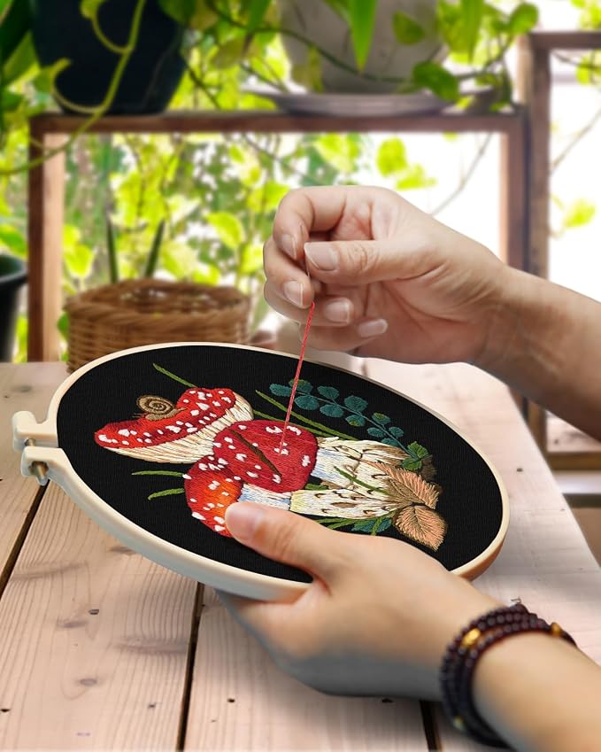 TINDTOP Embroidery Kit for Adult, Mushroom Embroidery Stitch Practice kit