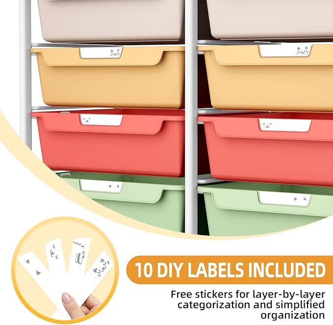 10 Drawer Rolling Storage Cart with Wood Top for Classroom Crafts Colorful | Easy Setup, Large Capacity, Sturdy Build, Lockable Mobility, For office, classroom and home supplies