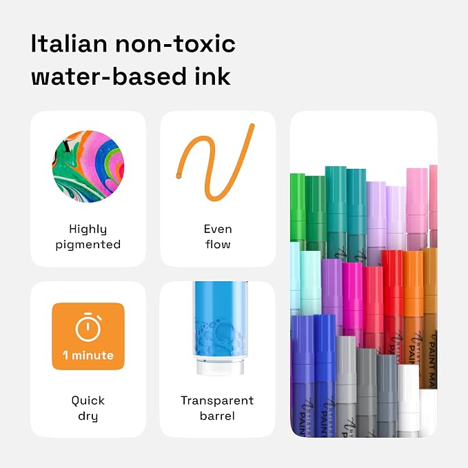 ARTISTRO 42 Acrylic Extra-Fine Glass Marker Pens for Wine Glasses | Extra-FineTips Vibrant Dual Tip Paint Pens for Party Charms, DIY, Craft - Art and Craft Supplies for Adults, Teens, Kids