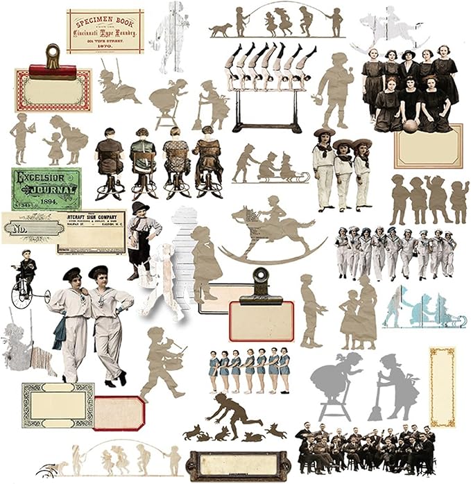 CATaireen Vintage Junk Journal Ephemera Scrapbooking Supplies Translucent Vellum Paper Stickers Card Making Decal Art Aesthetic for Adults (Character Sketch)
