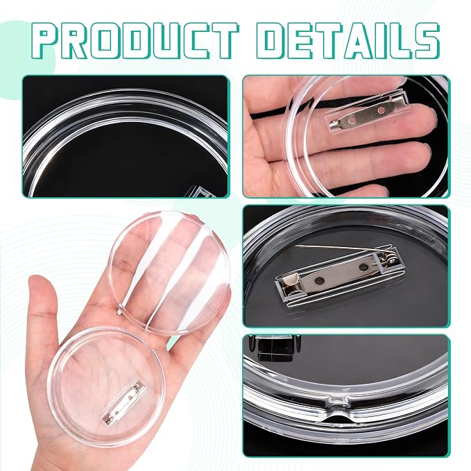 Bignc 3 Inch Clear Acrylic Button Pins - 40 Pack DIY Custom Design Buttons, Pin Backs & Blanks for Sublimation, Crafts, Photo Badges for DIY Gifts & School Projects,Teams, Events Badges