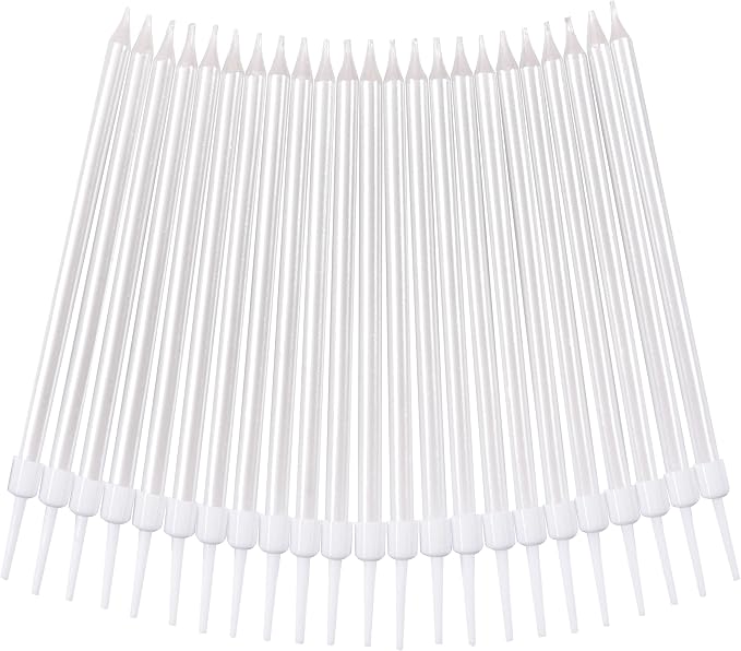 PHD CAKE Pearl White Long Thin Birthday Candles, Cake Candles, Birthday Parties, Wedding Decorations, Party Candles