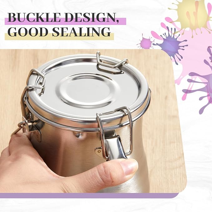 2 Pcs Paint Brush Cleaner Set with Cup, Airtight, Large | Stainless Steel, Portable Brush Washer with Palette Cup, For Oil Painting And Acrylic Painting, Painting Accessories
