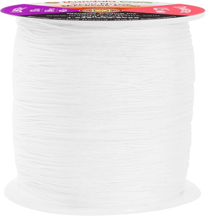 Mandala Crafts 0.5mm White Rattail Nylon Satin Cord for Jewelry Making