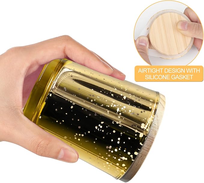 SHOWIN Thick Candle Jars for Making Candles 12 Pcs, 7 OZ Empty Jars with Wood Lids for Candle Making, Sample Container, Gold