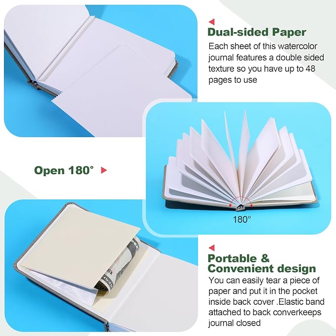 Dispowreath 2 Pack Pocket Watercolor Sketchbook Journal, 300 GSM, 3.9x3.9 in