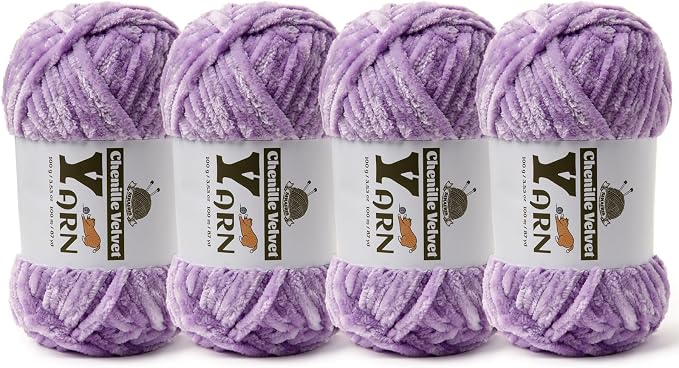 Chenille Crochet Pale Purple Yarn 4 Pack