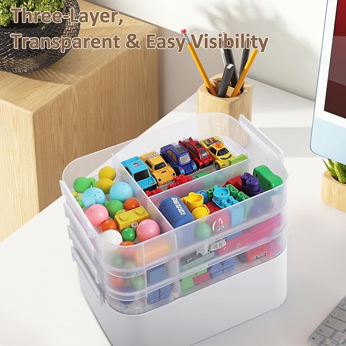 Gifhomfix 4-Layer Plastic Craft Organizers and Storage Box with Removable Trays, Storage Containers with lids and Handle, Art Supply Storage Organizer for Organizing Bead, Sewing, Tool