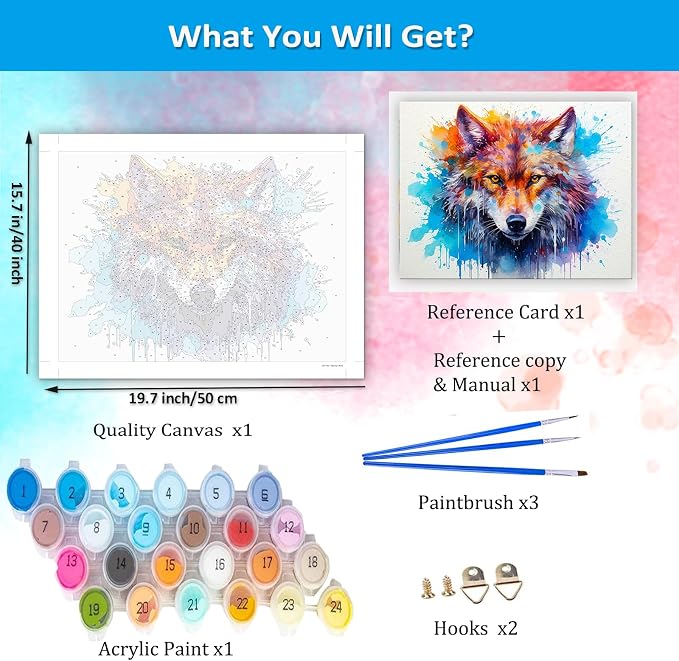 Artunion Wolf Paint by Numbers Kit for Adults,Animals Paint by Number Kits, DIY Oil Painting Paint by Number Kits on Canvas Arts Craft for Home Wall Decor 16x20 Inch