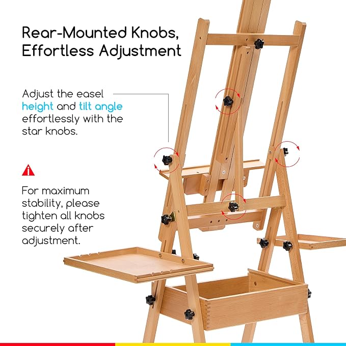 MEEDEN Painting Easel with Storage and Tray: H-Frame Beech Wood Art Easel | Easel Stand for Adults, Artists, Students, Beginners - Adjustable 50"-80" H, Holds Canvas Up to 47 Inches