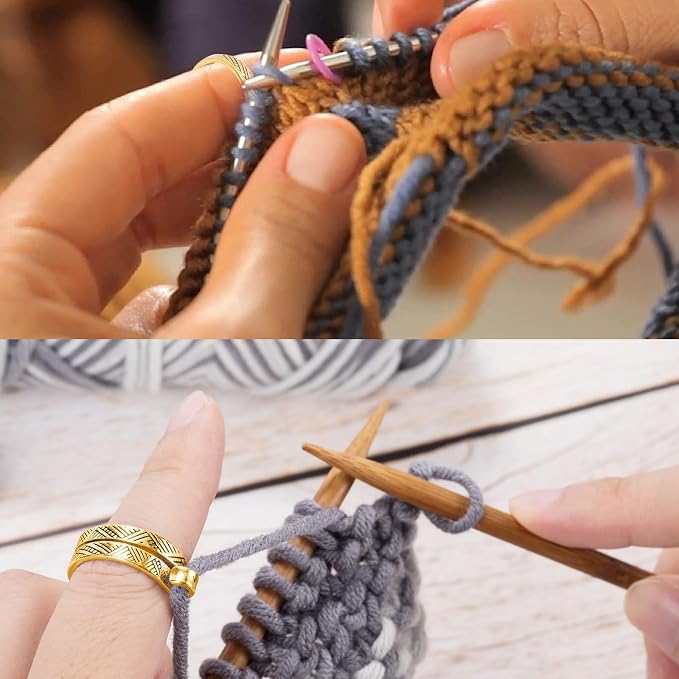 Ubuymart Crochet Ring 5 Pack Knitting Crochet Ring for Finger, with 50pcs(Color Ship Randomly) Knitting Crochet Locking Stitch Markers, Adjustable Crochet Stuff Ring Crochet Accessories- Multicolor