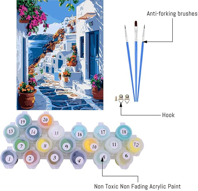 Mrnsiet Paint by Number for Adults Beginners, Easy Seaside Town Paint by Numbers Kits on Canvas, Coastal City Oil Painting Kits Adults' Paint-by-Number Kits for Home Wall Decor 16x20 Inch