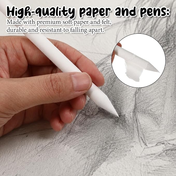 JJUNW 11 Pcs Blending Stumps for Drawing 4 Blending Pens 6 Sponge Pens