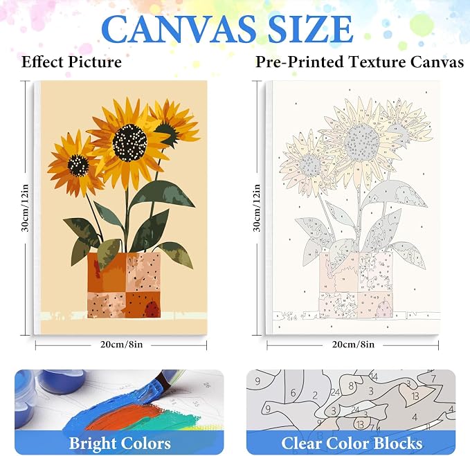 4 Pack Framed Paint by Numbers Kit for Adults with Wooden Easel, Sunflower Easy Paint by Number Kits with Frame, DIY Acrylic Adult Paint by Number Kits on Canvas Framed for Home Decor Gift 8x12 Inch