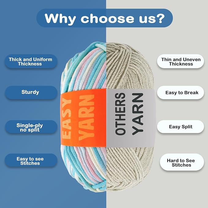Beginner Easy Yarn for Crocheting and Knitting, Blushing Blue | 3.5Oz/120yds，Medium Worsted Weight 4, Easy-to-See Stitches, Soft and Smooth Cotton Blend Yarn for Beginners Amigurumi DIY