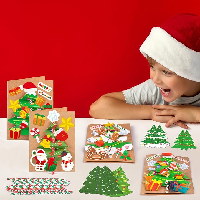 28Sets Christmas Crafts Card Making Kit DIY 3D Xmas Trees Greeting Cards